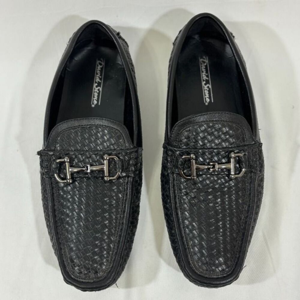 David Stone Black Woven Leather Loafers – Men's Dress Shoes